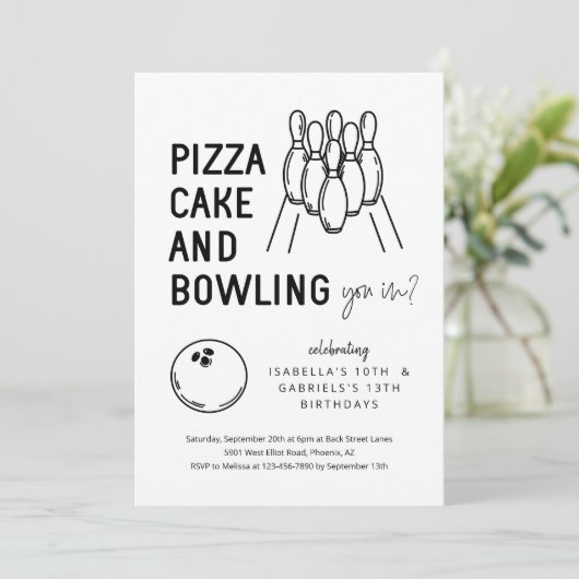Sibling Bowling Party uitnodiging (Staand voorkant)