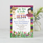 Sibling Cactus Fiesta Mexicaanse verjaardagsuitnod Kaart (Staand voorkant)