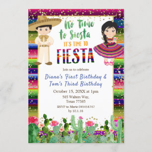 Sibling Cactus Fiesta Mexicaanse verjaardagsuitnod Kaart