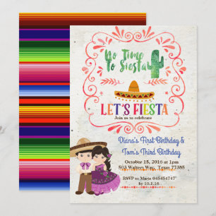 Sibling Fiesta Mexicaanse verjaardagsuitnodiging Kaart