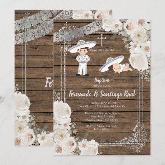 Sibling Silver Fiesta Boy Baptism Birthday Kaart (Voorkant / Achterkant)