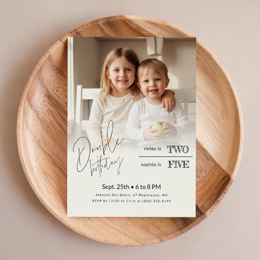 Siblings Photo Kids Joint Double Birthday Party Kaart