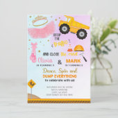 Siblings tutu en dumptruck-verjaardagsuitnodiging. kaart (Staand voorkant)