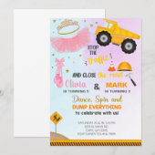 Siblings tutu en dumptruck-verjaardagsuitnodiging. kaart (Voorkant / Achterkant)