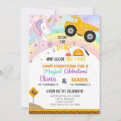 Siblings unicorn en dumptruck uitnodiging. kaart (Voorkant)