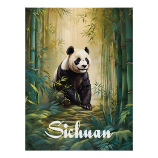 Sichuan China Panda Bamboebos Reisposter Perfect Poster