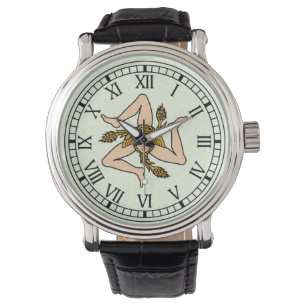 Sicilain Triskelion Watch with Roman Numerals Horloge