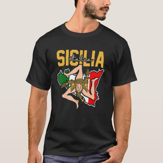 Sicilia Flag Sicily Palermo Italy 32 T-shirt (Voorkant)