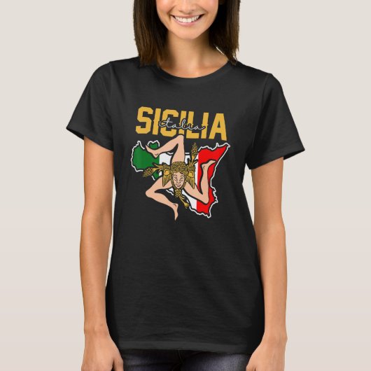Sicilia Flag Sicily Palermo Italy 32 T-shirt (Voorkant)