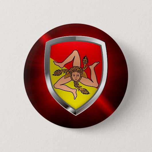 Sicilia Mettalic Emblem Ronde Button 5,7 Cm (Voorkant)