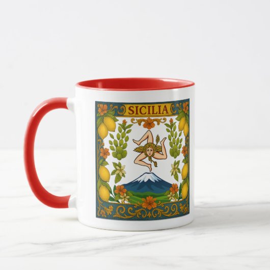 Sicilia Mt.Etna Trinacria Design Mug Mok (Links)