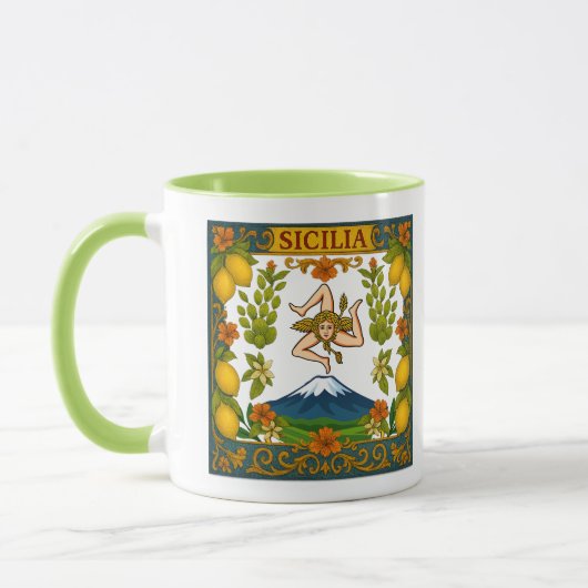 Sicilia Mt.Etna Trinacria Design Mug Mok (Links)