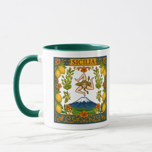 Sicilia Mt.Etna Trinacria Design Mug Mok (Links)