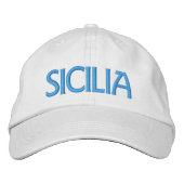 Sicilia (or Sicily) White Cap with Blue Embroidery Geborduurde Pet (Voorkant)
