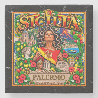 SICILIA Siciliaans ontwerp aangepaste naam PALERMO Stenen Onderzetter