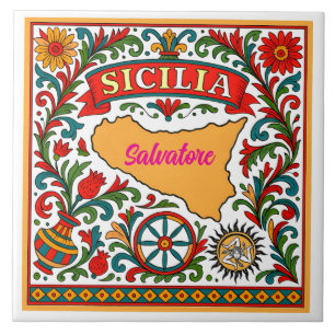 Sicilia Siciliaans ontwerp tegel (aanpassen met na Tegeltje