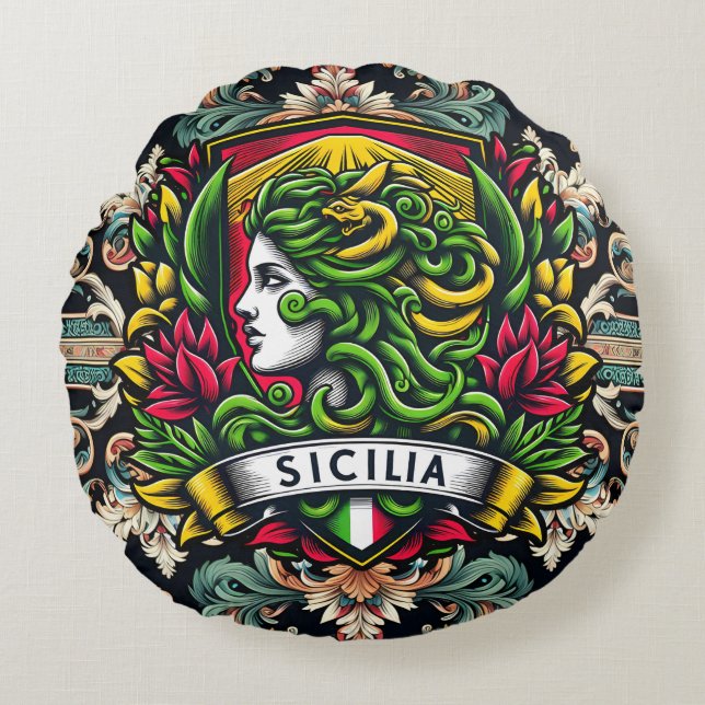 Sicilia Sicilian Design Rond Kussen (Voorkant)