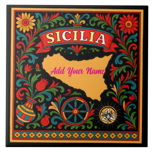 Sicilia Sicilian Design Tile (customize with name) Tegeltje (Voorkant)