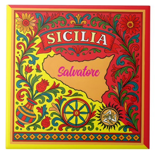 Sicilia Sicilian Design Tile (customize with name) Tegeltje (Voorkant)
