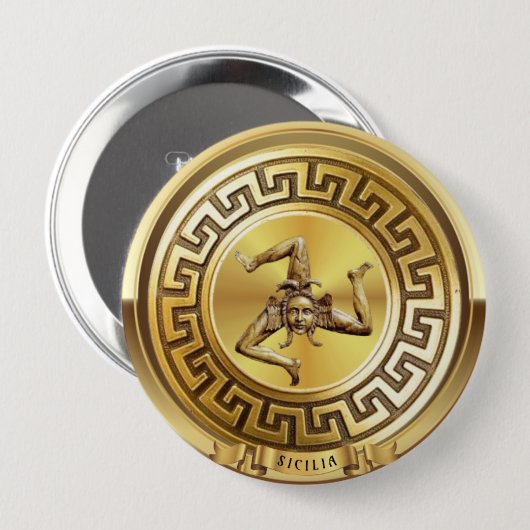 Sicilia (Sicilië) Golden Pin-Button Ronde Button 4,0 Cm (Voorkant /achterkant)
