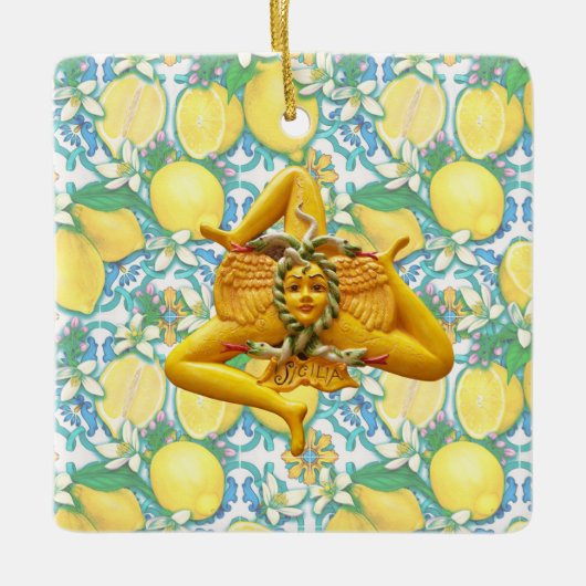 Sicilia Trinacria Bloemcitroen Sicilië Italië Bloe Keramisch Ornament (Voorkant)