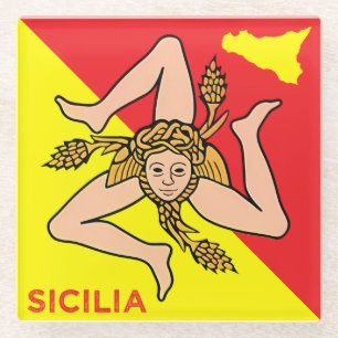 Sicilia Trinacria Siciliaans Vlagontwerp Glazen Onderzetter