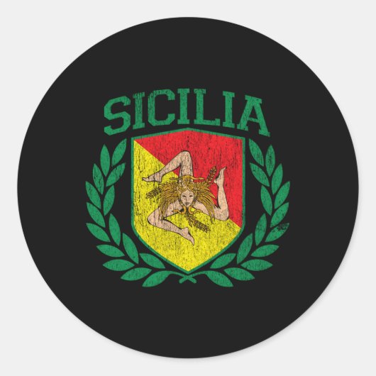 Sicilia Vlag en Schild met Trinacria Sicilië Ronde Sticker (Voorkant)