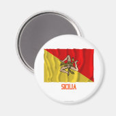 Sicilia zwaaiende vlag met naam magneet (Voorkant / Achterkant)