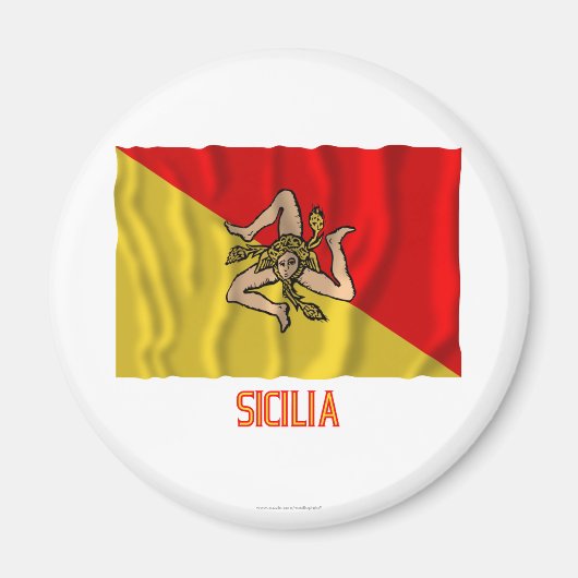 Sicilia zwaaiende vlag met naam magneet (Voorkant)