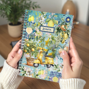 Siciliaans Blauw Citrus Bloem Mozaïek Kunst Collag Notitieboek