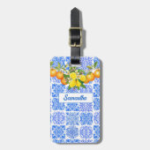 Siciliaans blauw geel citrus Mediterraan azulejo Bagagelabel (Voorkant verticaal)