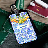 Siciliaans blauw geel citrus Mediterraan azulejo Bagagelabel