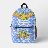Siciliaans blauw geel citrus Mediterraan azulejo Bedrukte Rugzak (Voorkant)