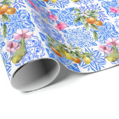 Siciliaans blauw geel citrus Mediterraan azulejo Cadeaupapier (Rol Hoek)