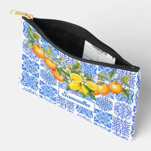 Siciliaans blauw geel citrus Mediterraan azulejo Etui (Open)