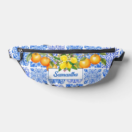 Siciliaans blauw geel citrus Mediterraan azulejo Heuptasje (Liggend)