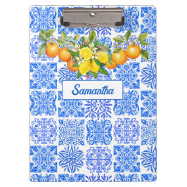 Siciliaans blauw geel citrus Mediterraan azulejo Klembord