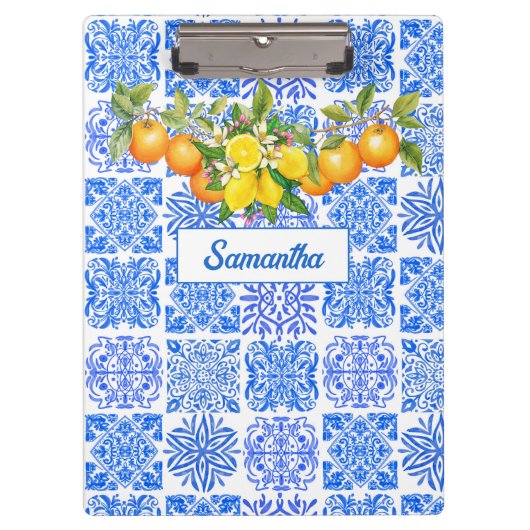 Siciliaans blauw geel citrus Mediterraan azulejo Klembord (Voorkant)