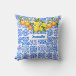 Siciliaans blauw geel citrus Mediterraan azulejo Kussen