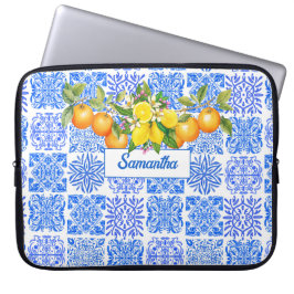 Siciliaans blauw geel citrus Mediterraan azulejo Laptop Sleeve