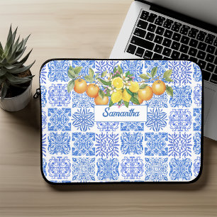 Siciliaans blauw geel citrus Mediterraan azulejo Laptop Sleeve