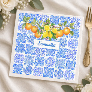 Siciliaans blauw geel citrus Mediterraan azulejo Servet