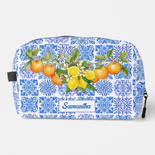 Siciliaans blauw geel citrus Mediterraan azulejo Toilettasje (Voorkant)
