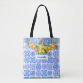 Siciliaans blauw geel citrus Mediterraan azulejo Tote Bag (Voorkant)