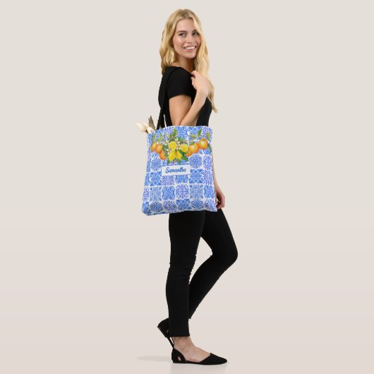 Siciliaans blauw geel citrus Mediterraan azulejo Tote Bag (Op model)