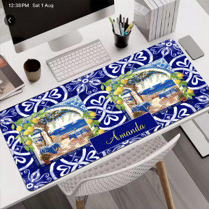 Siciliaans blauw majolica citrus tegel bureaumat