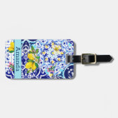 Siciliaans blauw Mediterraan citrus keramische teg Bagagelabel (Voorkant horizontaal)