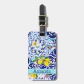 Siciliaans blauw Mediterraan citrus keramische teg Bagagelabel (Voorkant verticaal)