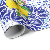 Siciliaans blauw Mediterraan citrus keramische teg Cadeaupapier (Rol Hoek)