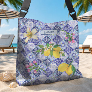 Siciliaans blauw Mediterraan citrus keramische teg Crossbody Tas